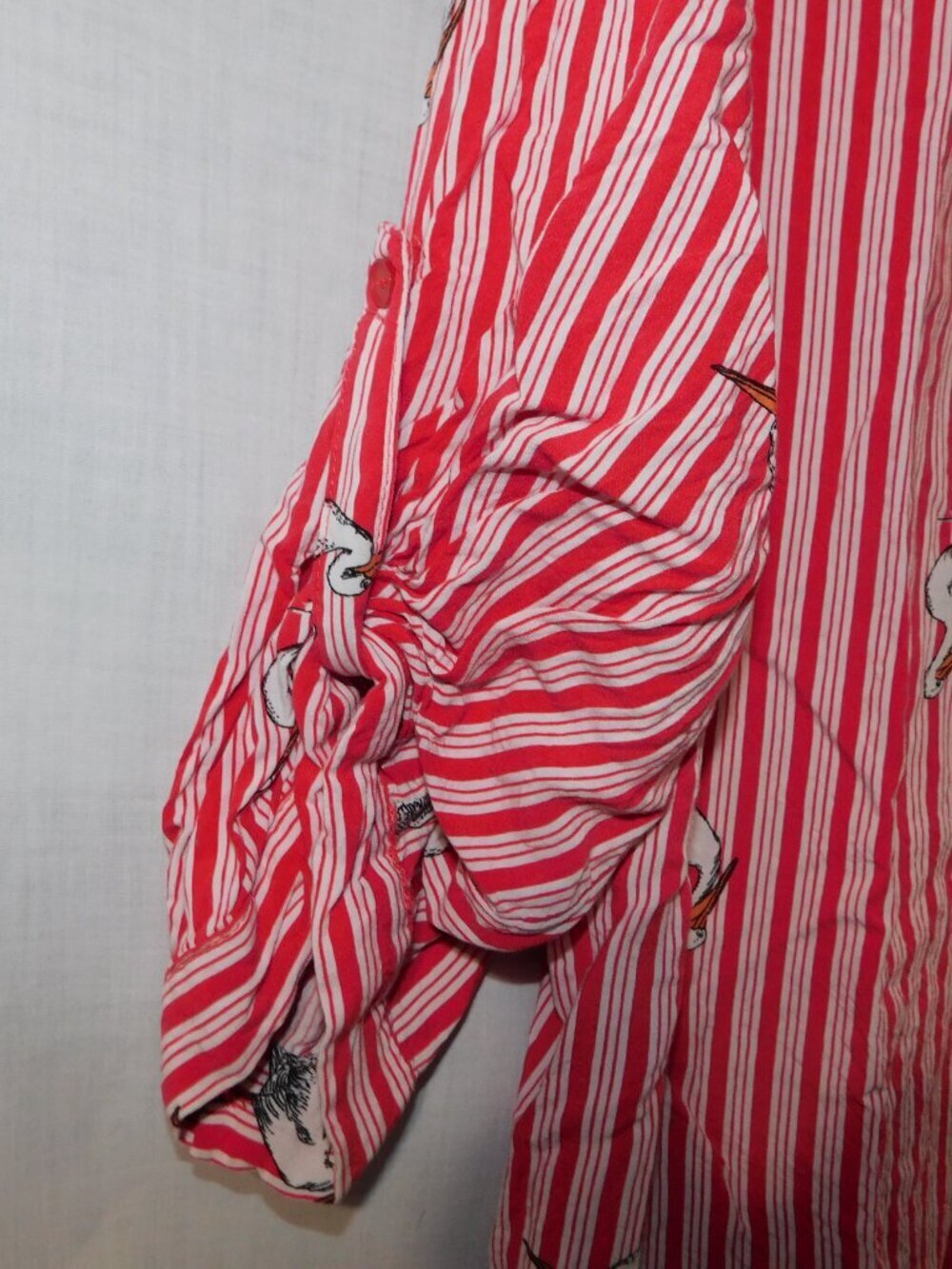 Mandee Red White Striped Heron Bird Print 3/4 Sleeve V neck Blouse Womens 2X - Picture 8 of 12
